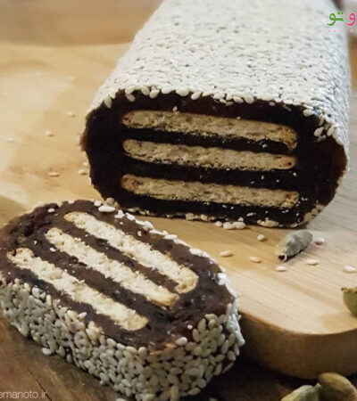 طرز تهیه شیرینی خرما با مغز بیسکویت